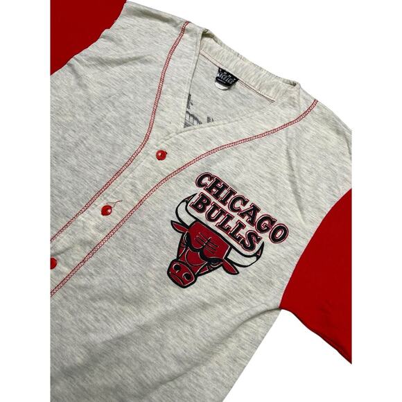 Vintage RARE Chicago Bulls Two Tone Baseball Jersey - Button Front - L - Picture 2 of 10